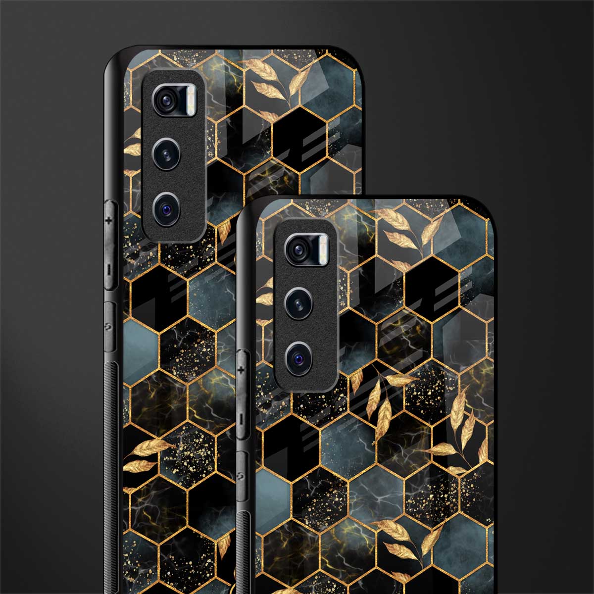 black blue tile marble glass case for vivo v20 se image-2