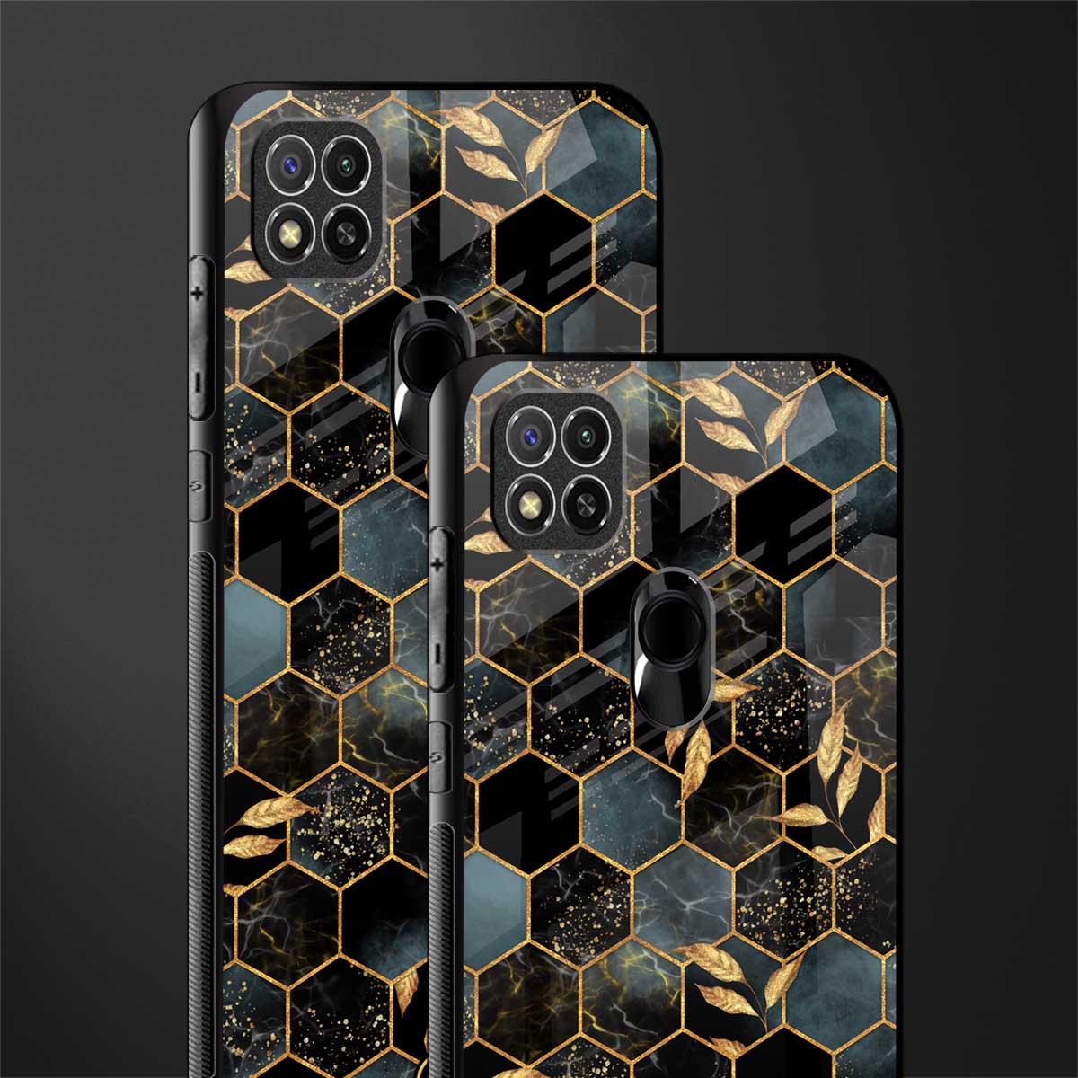 black blue tile marble glass case for poco c31 image-2