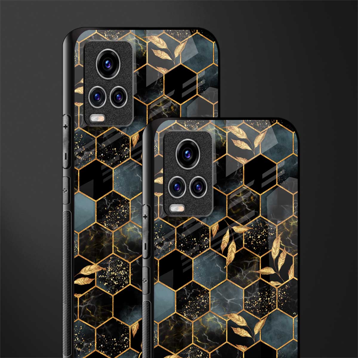 black blue tile marble glass case for vivo v20 pro image-2