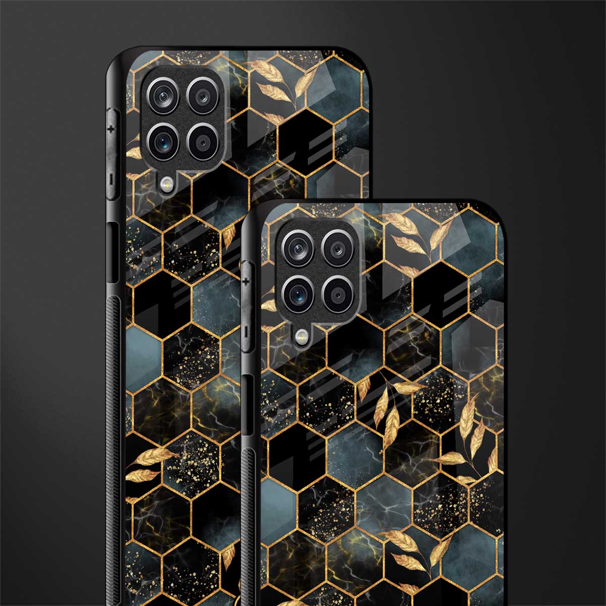 black blue tile marble glass case for samsung galaxy m12 image-2