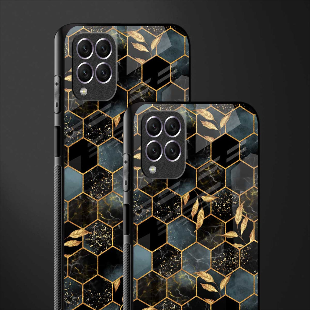 black blue tile marble glass case for samsung galaxy f62 image-2