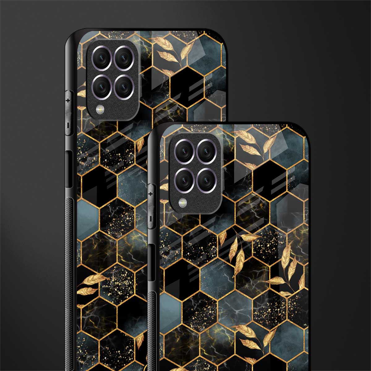 black blue tile marble glass case for samsung galaxy f62 image-2