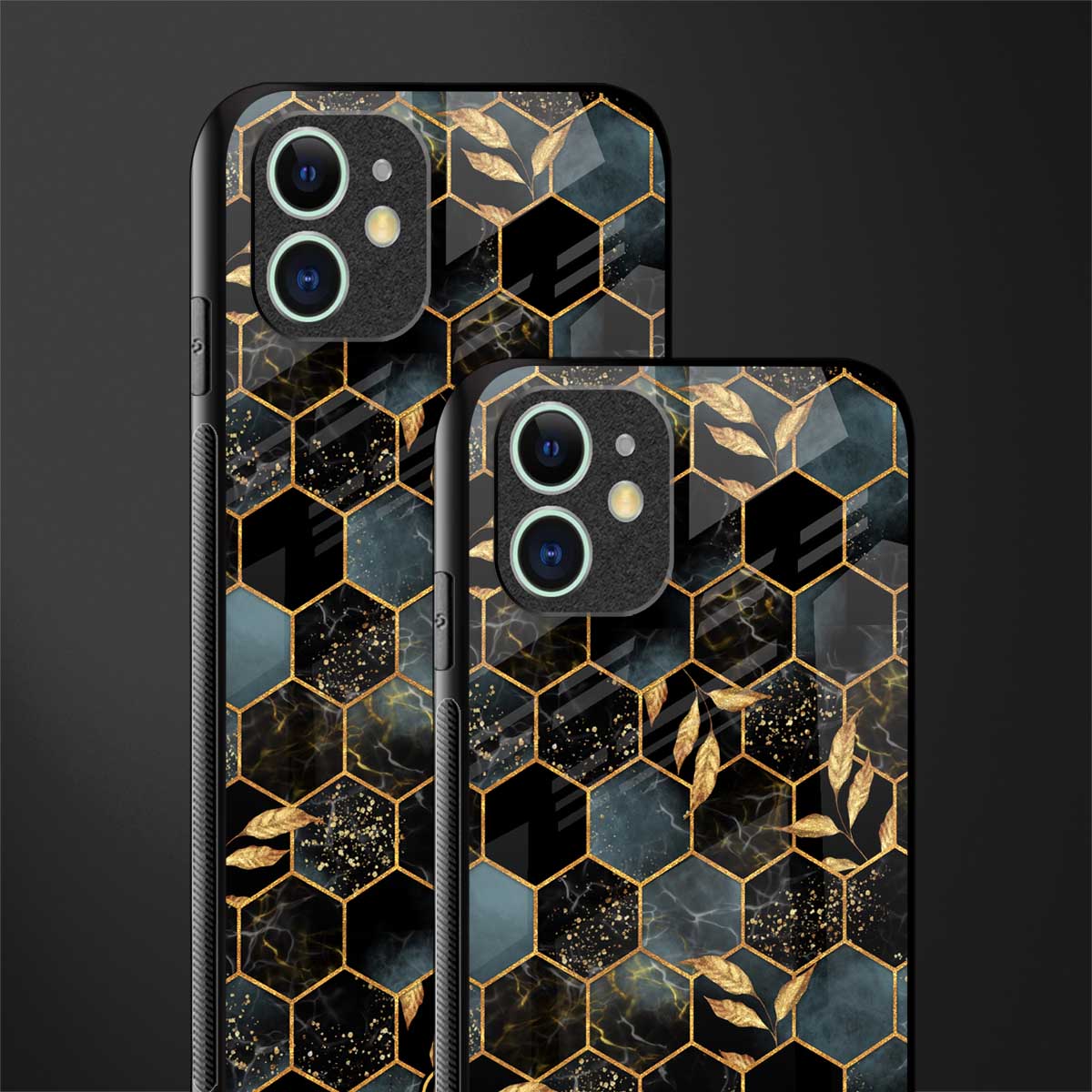black blue tile marble glass case for iphone 12 image-2