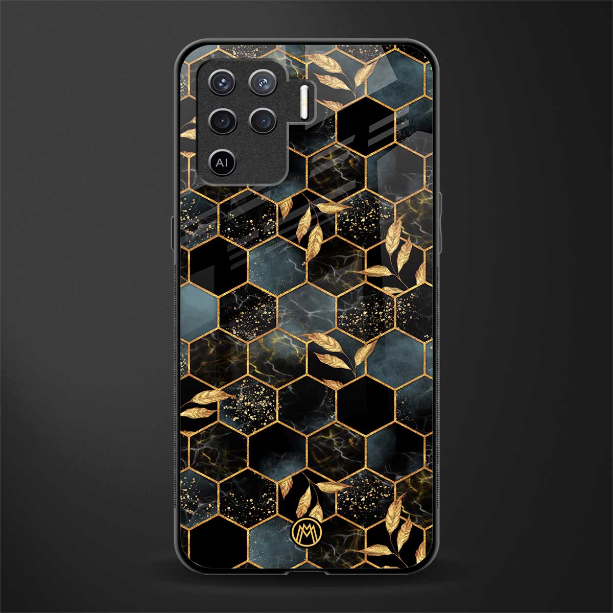 black blue tile marble glass case for oppo f19 pro image