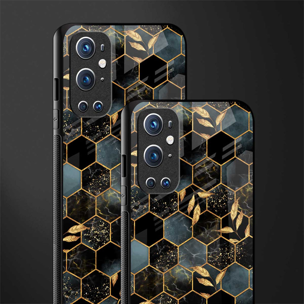 black blue tile marble glass case for oneplus 9 pro image-2