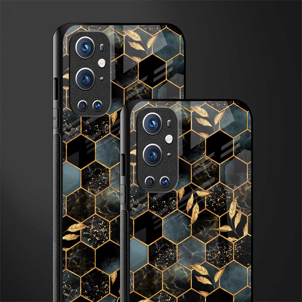 black blue tile marble glass case for oneplus 9 pro image-2