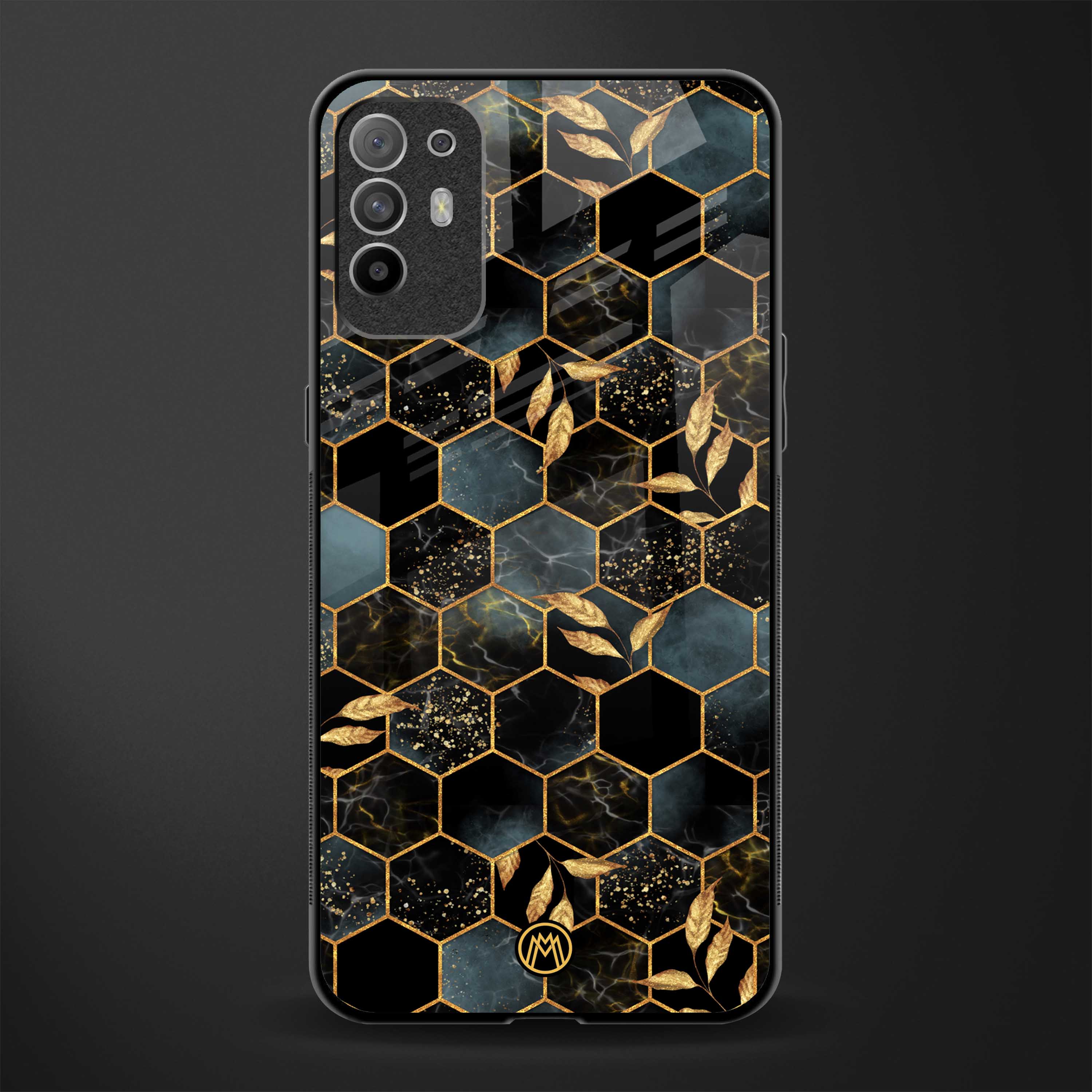 black blue tile marble glass case for oppo f19 pro plus image