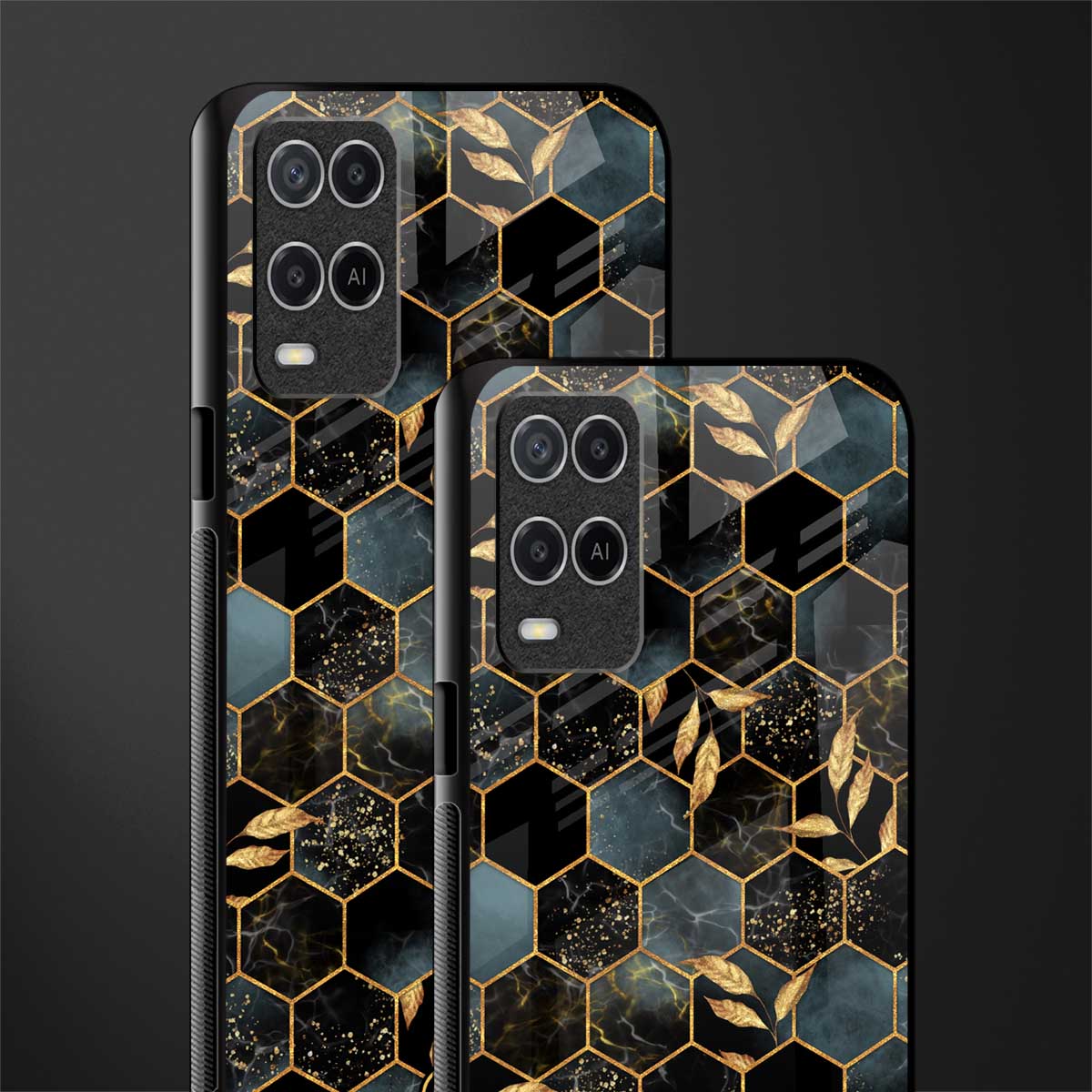 black blue tile marble glass case for oppo a54 image-2