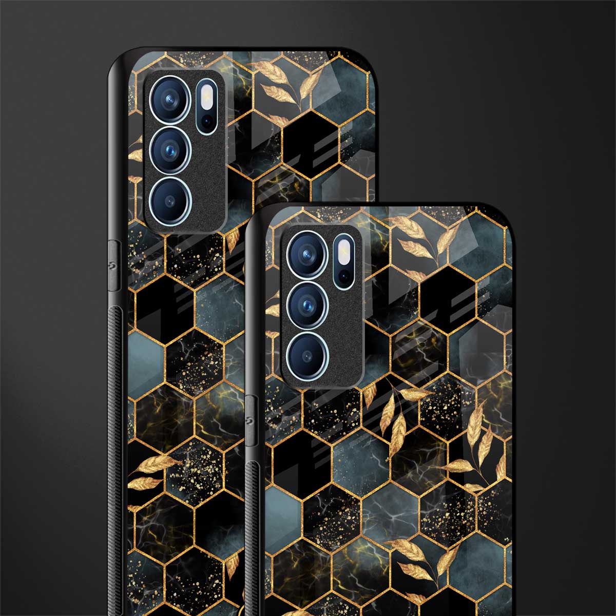 black blue tile marble glass case for oppo reno6 5g image-2