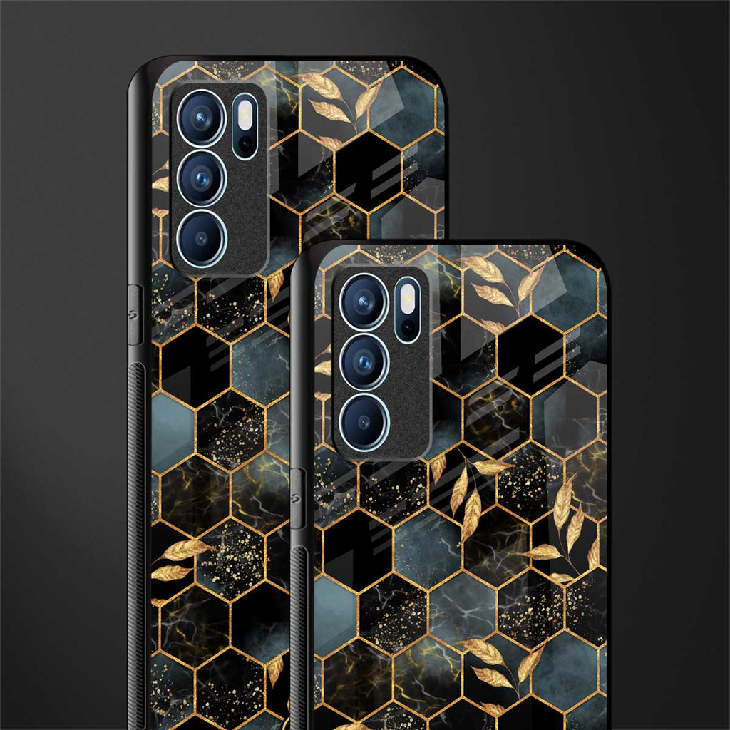 black blue tile marble glass case for oppo reno6 pro 5g image-2