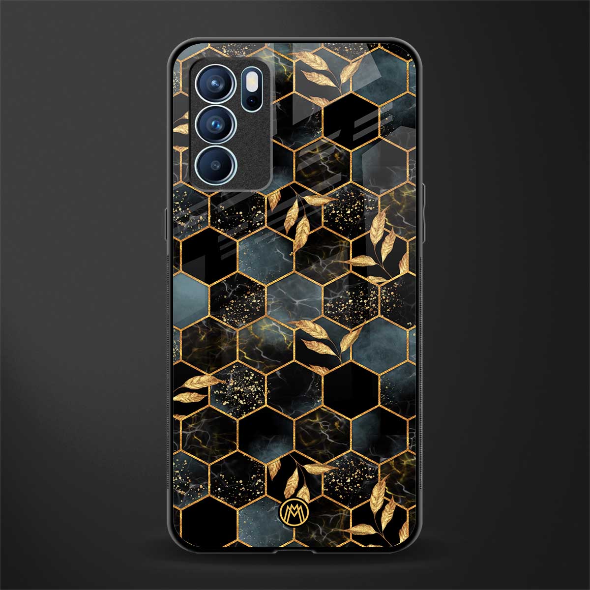 black blue tile marble glass case for oppo reno6 5g image