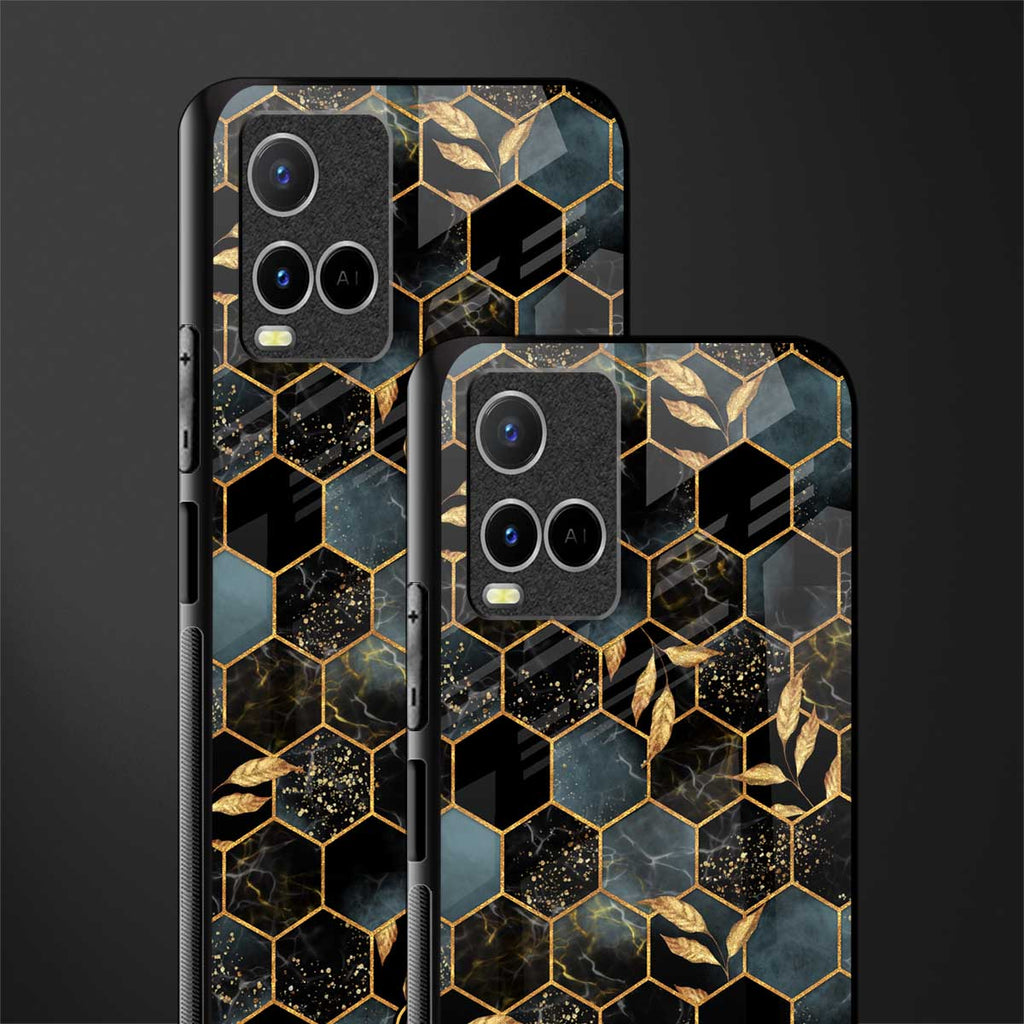 black blue tile marble glass case for vivo y21 image-2