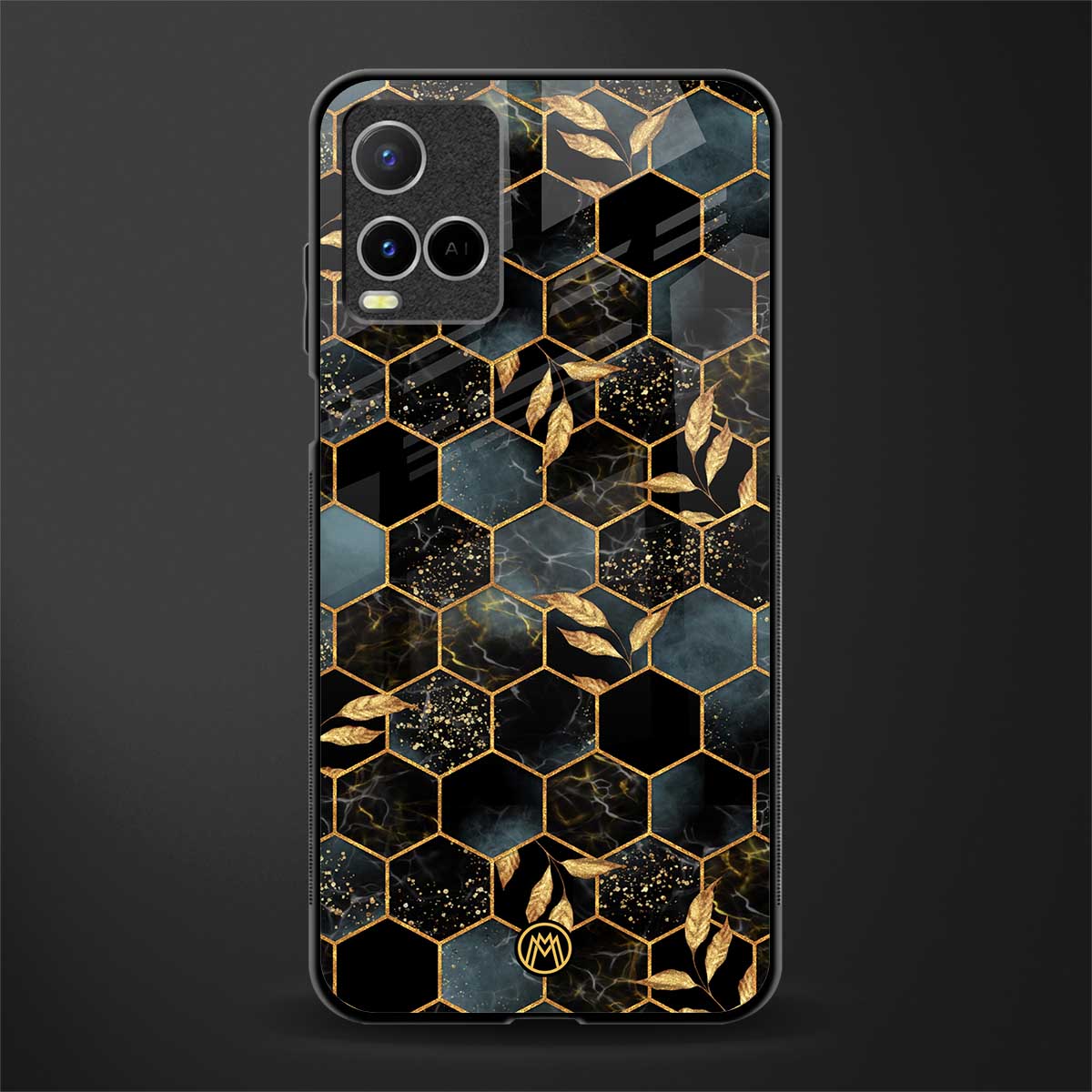 black blue tile marble glass case for vivo y21t image
