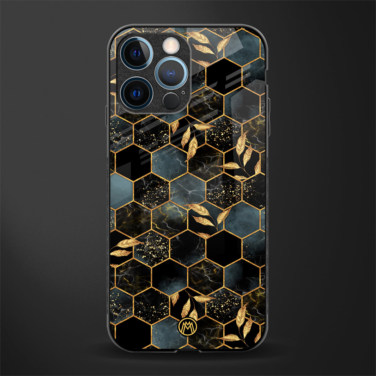 black blue tile marble glass case for iphone 12 pro image