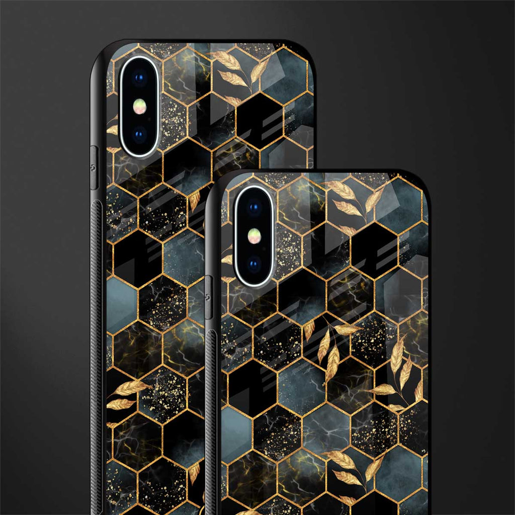 black blue tile marble glass case for iphone xs image-2