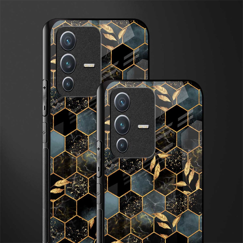 black blue tile marble glass case for vivo v23 5g image-2