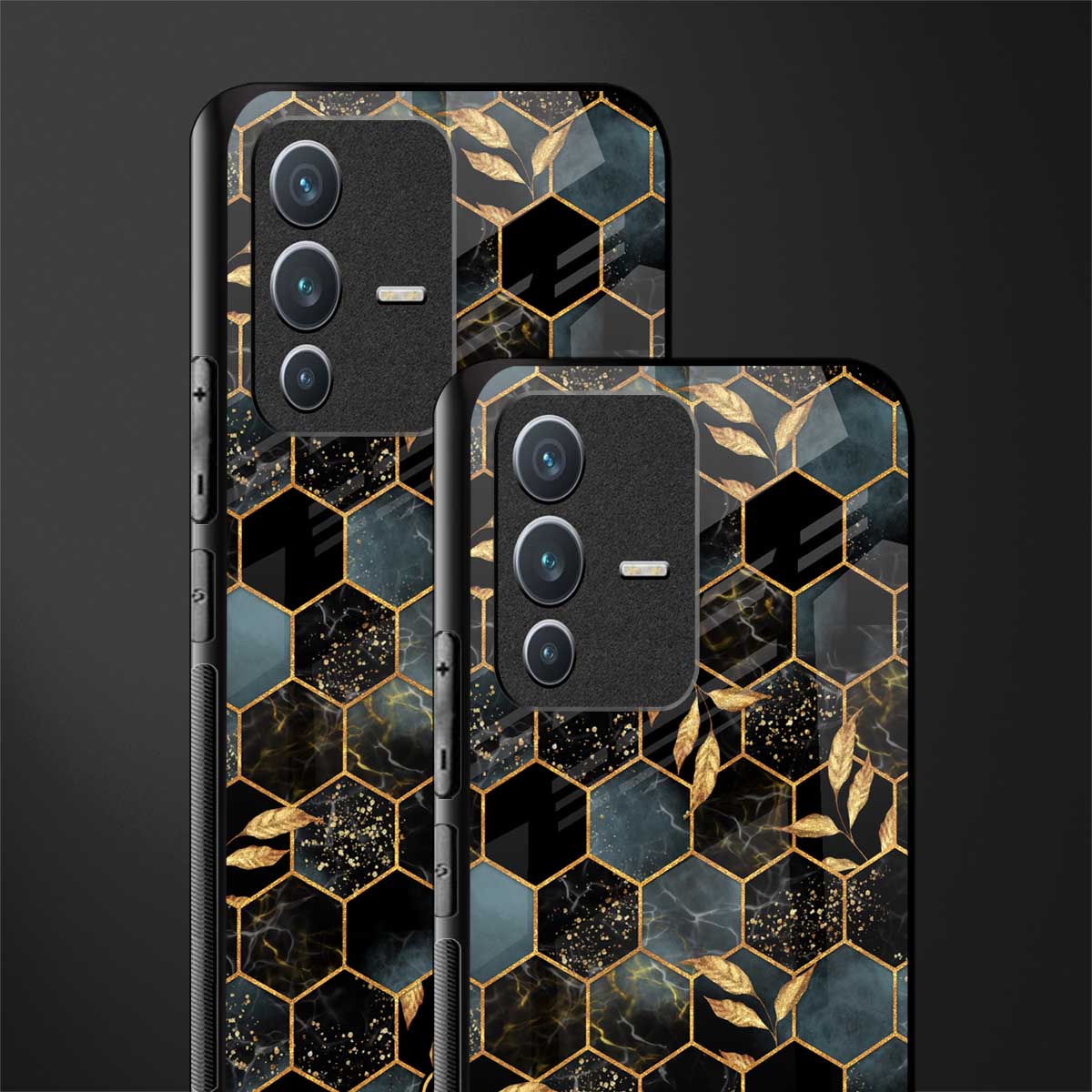 black blue tile marble glass case for vivo v23 5g image-2