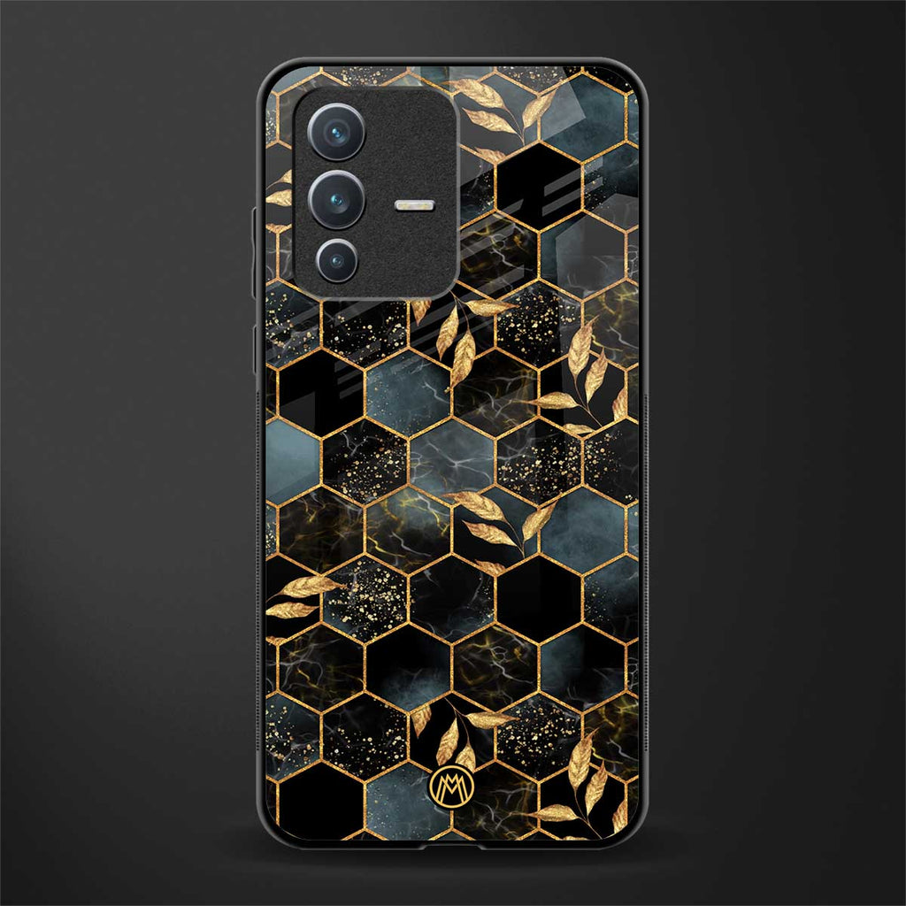 black blue tile marble glass case for vivo v23 5g image