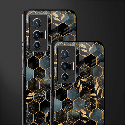 black blue tile marble glass case for vivo x70 image-2