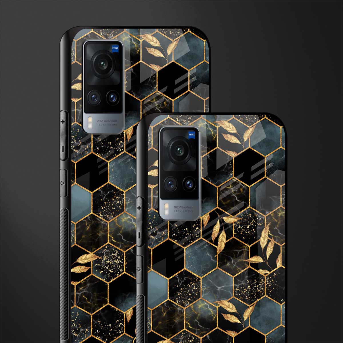 black blue tile marble glass case for vivo x60 image-2