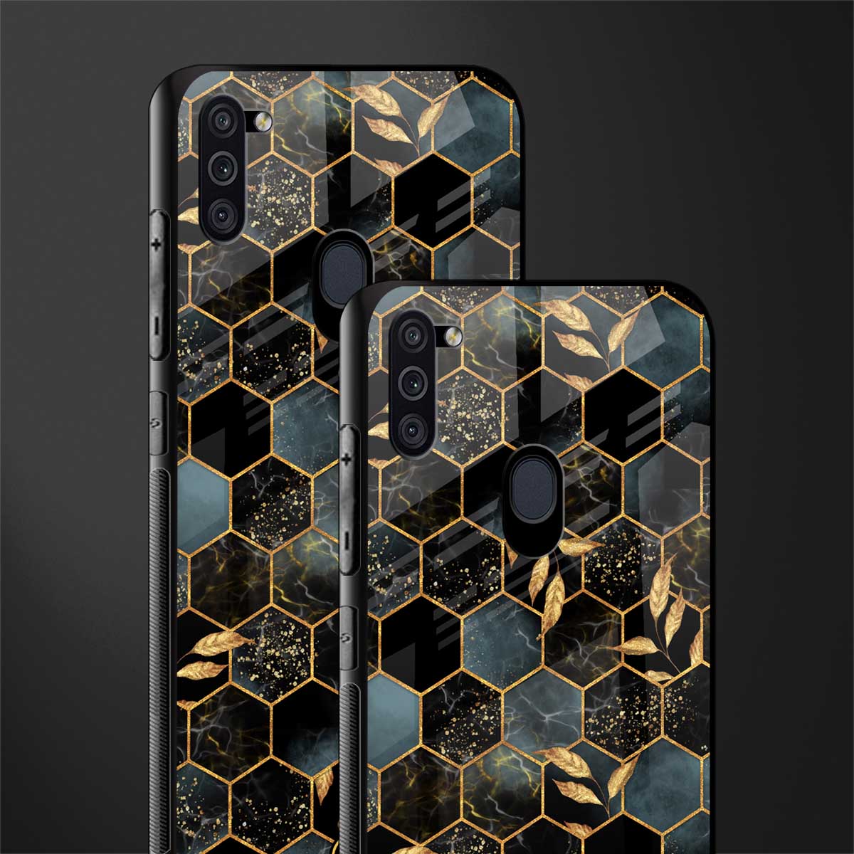 black blue tile marble glass case for samsung a11 image-2