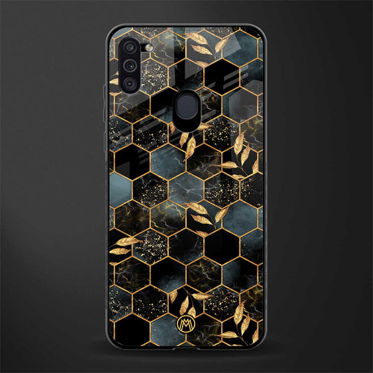 black blue tile marble glass case for samsung galaxy m11 image