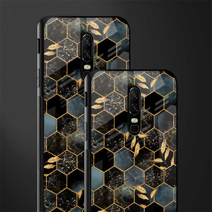 black blue tile marble glass case for oneplus 6 image-2