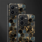 black blue tile marble back phone cover | glass case for vivo v25-5g