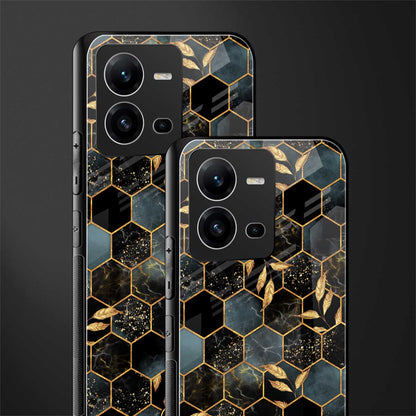 black blue tile marble back phone cover | glass case for vivo v25-5g