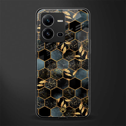 black blue tile marble back phone cover | glass case for vivo v25-5g