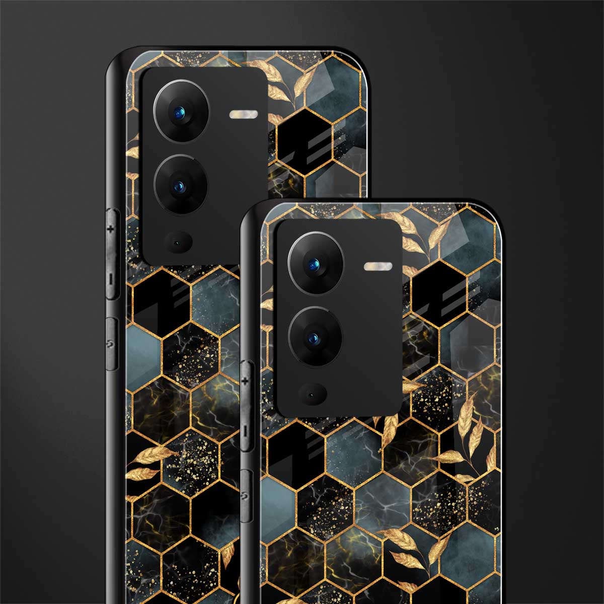 black blue tile marble back phone cover | glass case for vivo v25 pro 5g