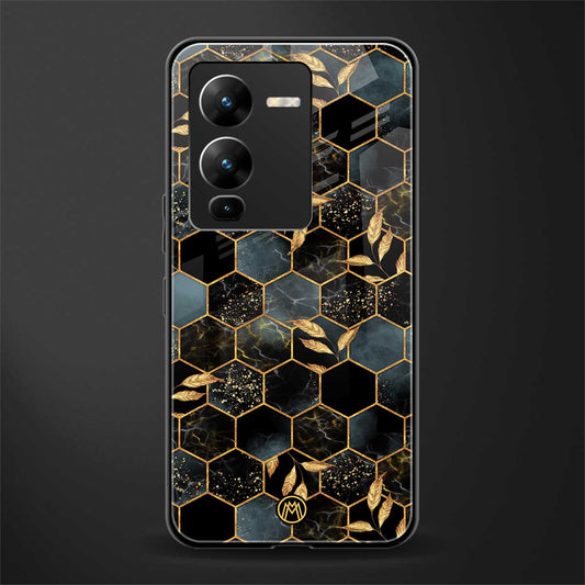 black blue tile marble back phone cover | glass case for vivo v25 pro 5g