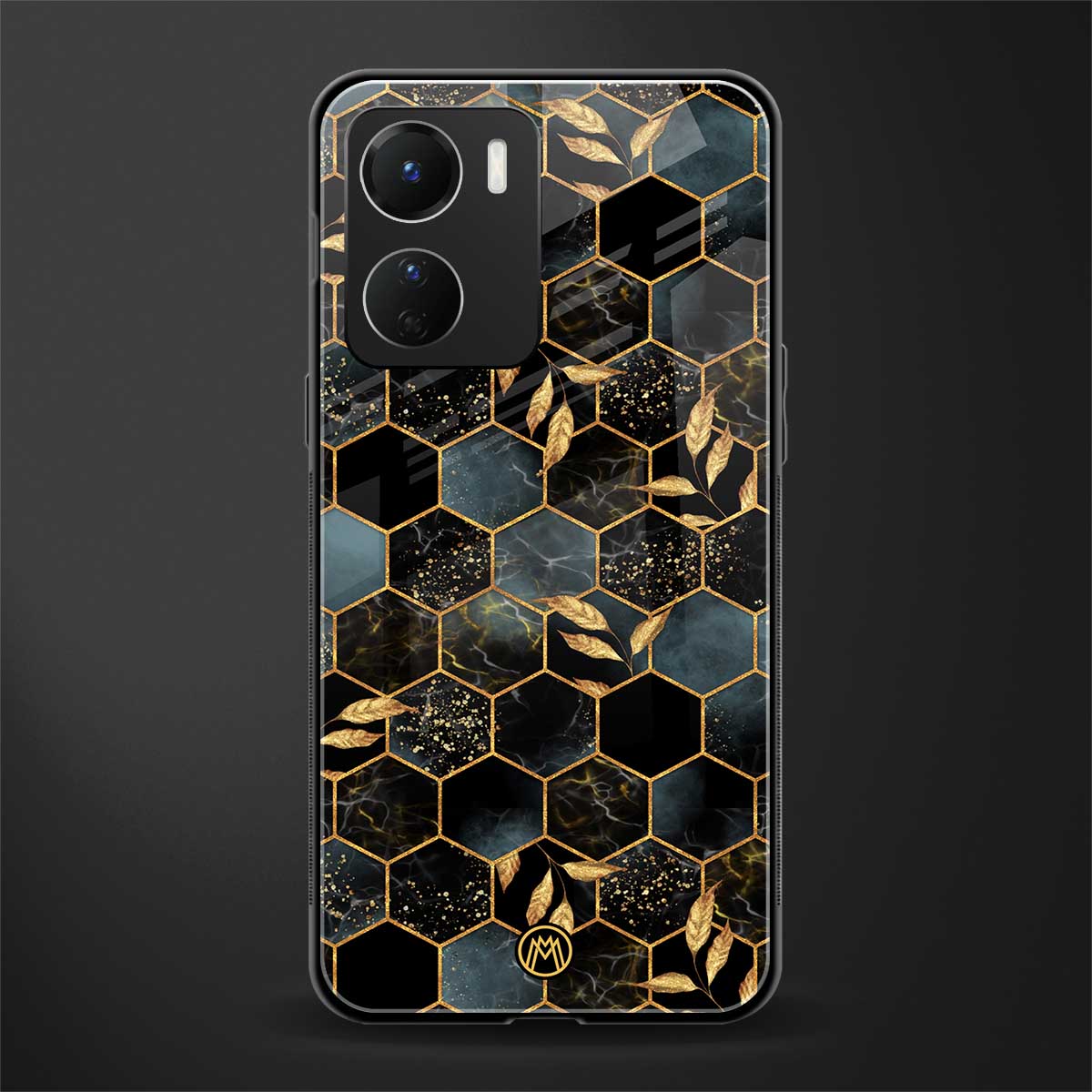 black blue tile marble back phone cover | glass case for vivo y16
