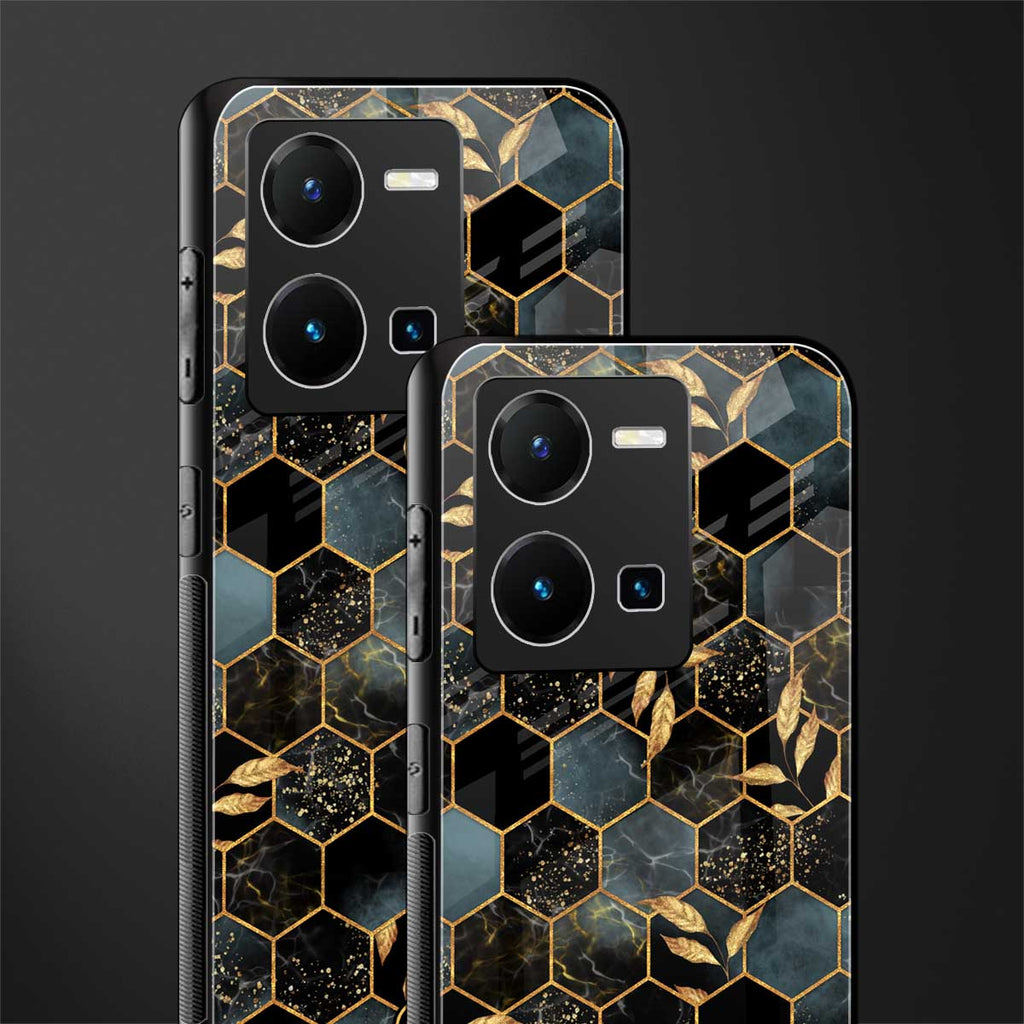 black blue tile marble back phone cover | glass case for vivo y35 4g