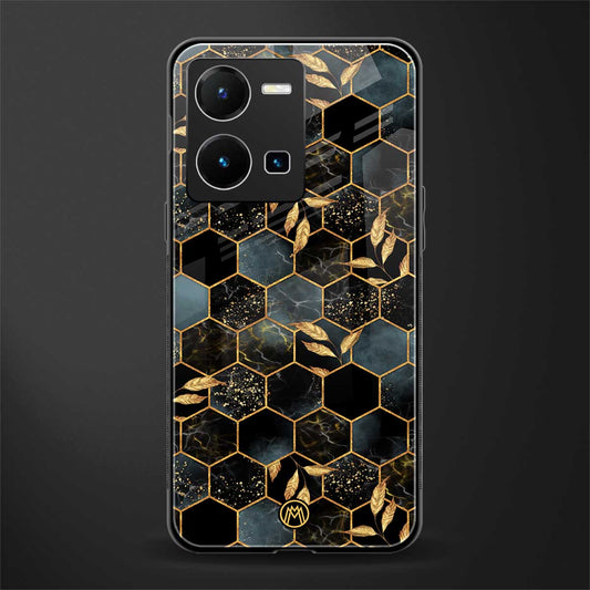 black blue tile marble back phone cover | glass case for vivo y35 4g
