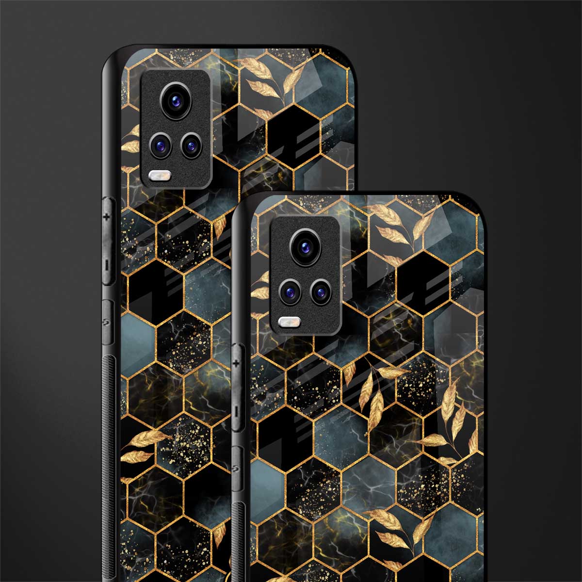 black blue tile marble back phone cover | glass case for vivo v21e 4g