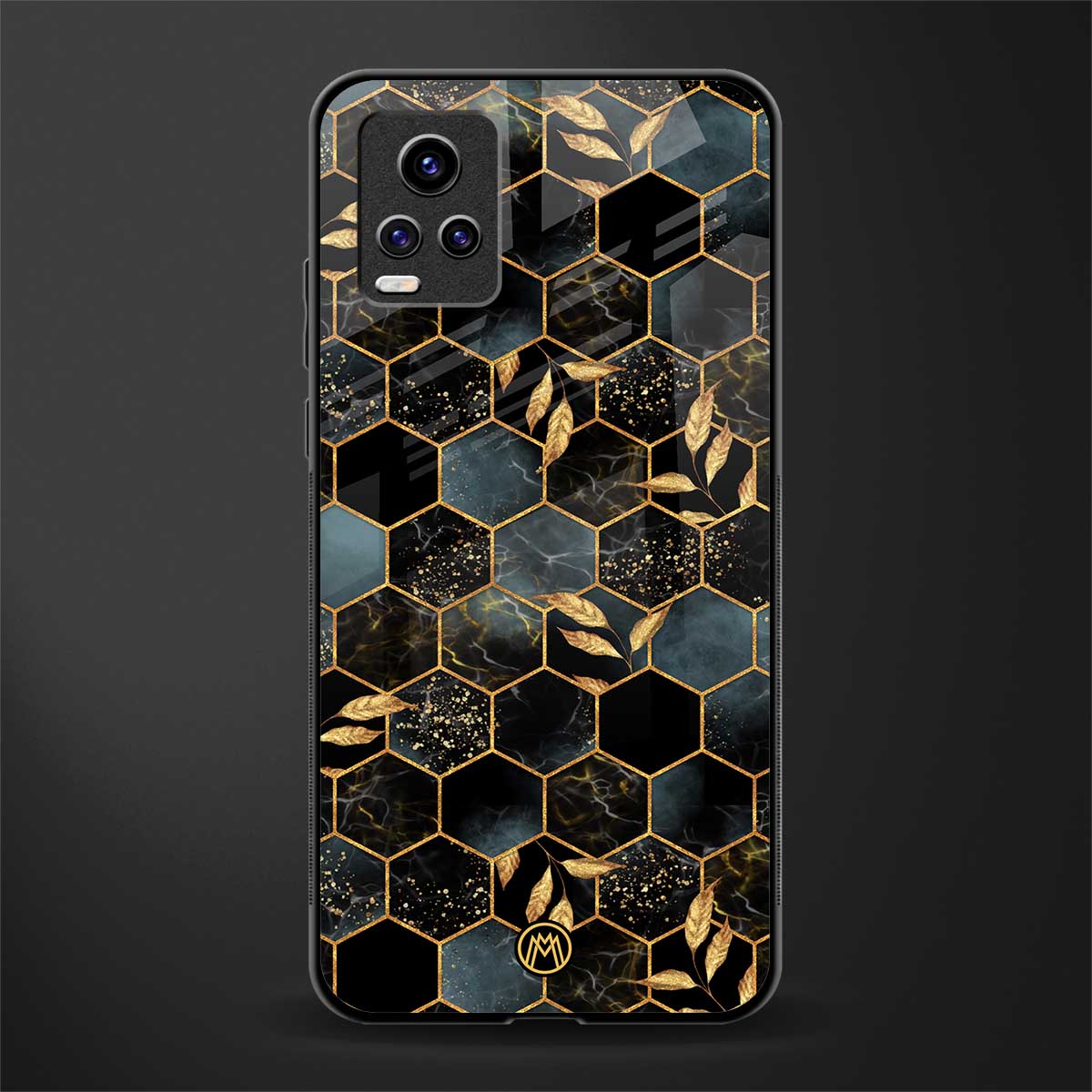 black blue tile marble back phone cover | glass case for vivo v21e 4g