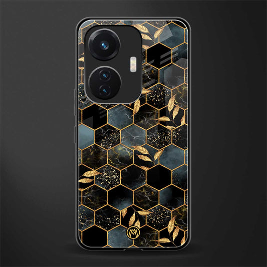 black blue tile marble back phone cover | glass case for vivo t1 44w 4g