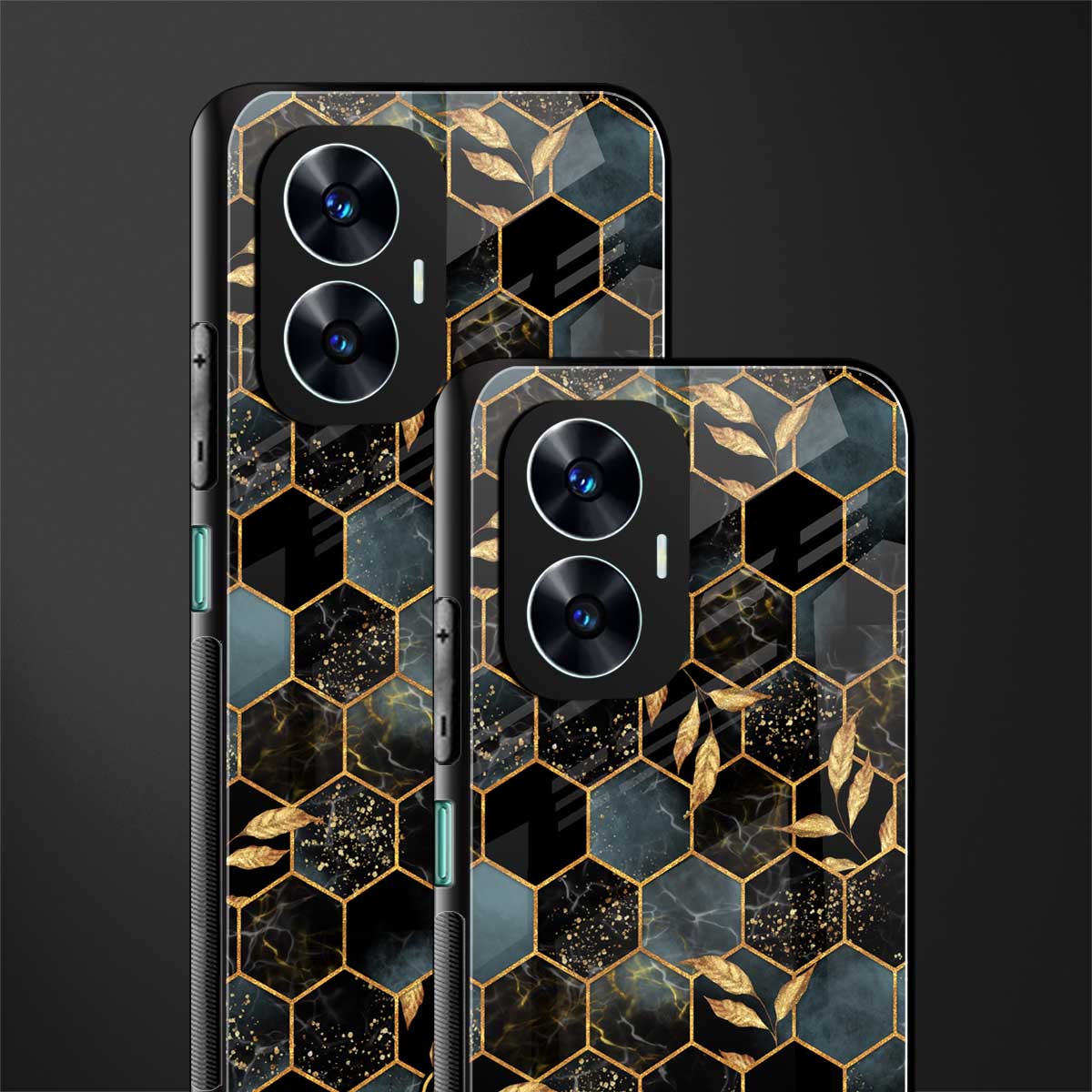 black blue tile marble back phone cover | glass case for realme c55