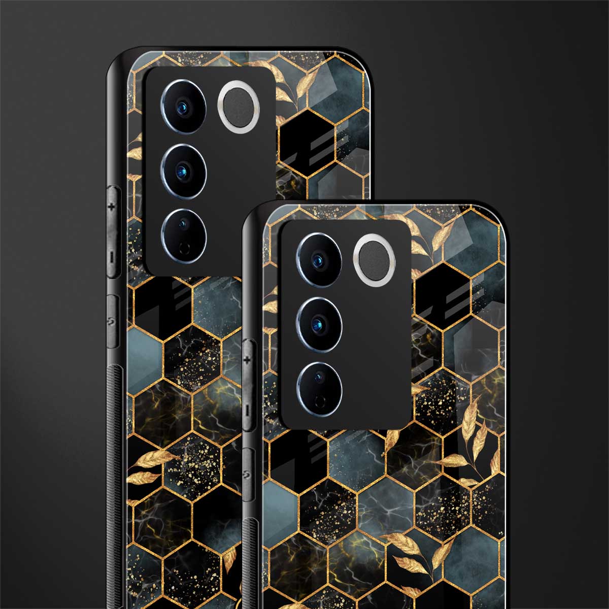 black blue tile marble back phone cover | glass case for vivo v27 pro 5g