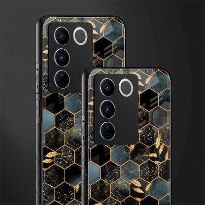 black blue tile marble back phone cover | glass case for vivo v27 pro 5g