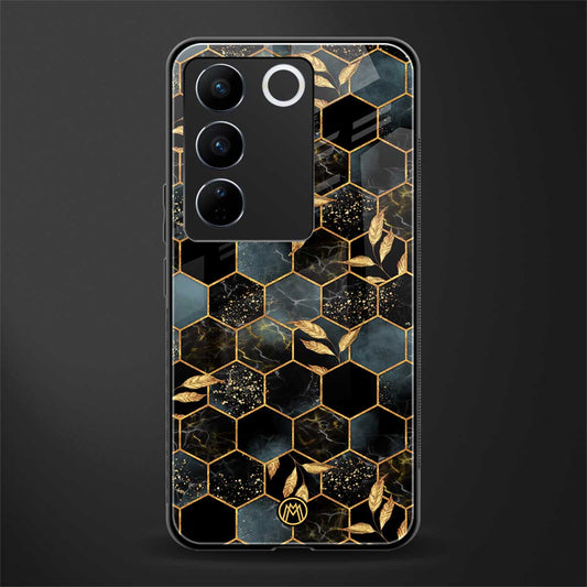 black blue tile marble back phone cover | glass case for vivo v27 pro 5g