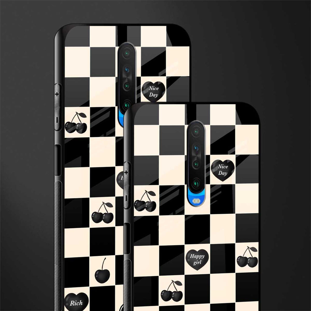 black cherries check pattern glass case for poco x2 image-2