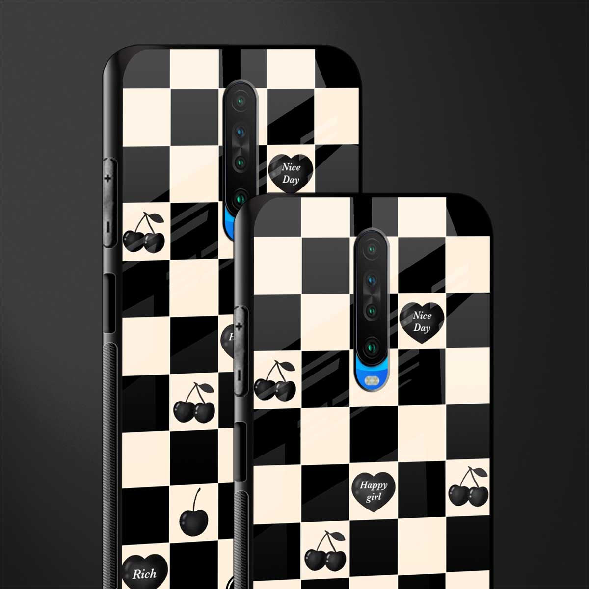 black cherries check pattern glass case for poco x2 image-2