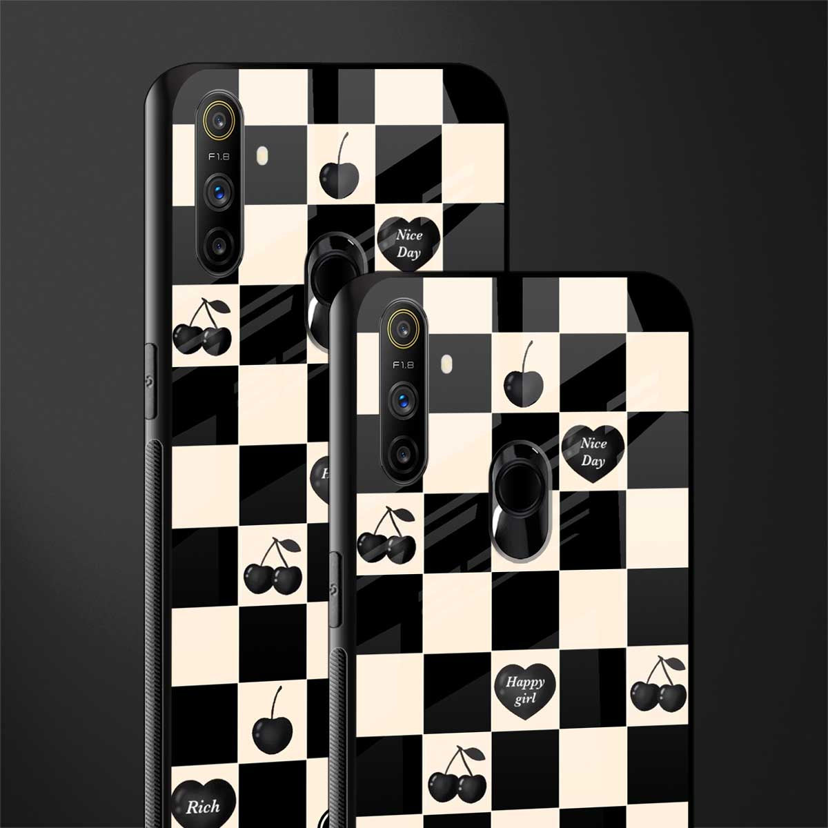 black cherries check pattern glass case for realme narzo 20a image-2