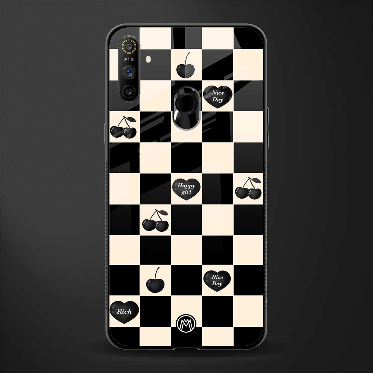 black cherries check pattern glass case for realme narzo 20a image