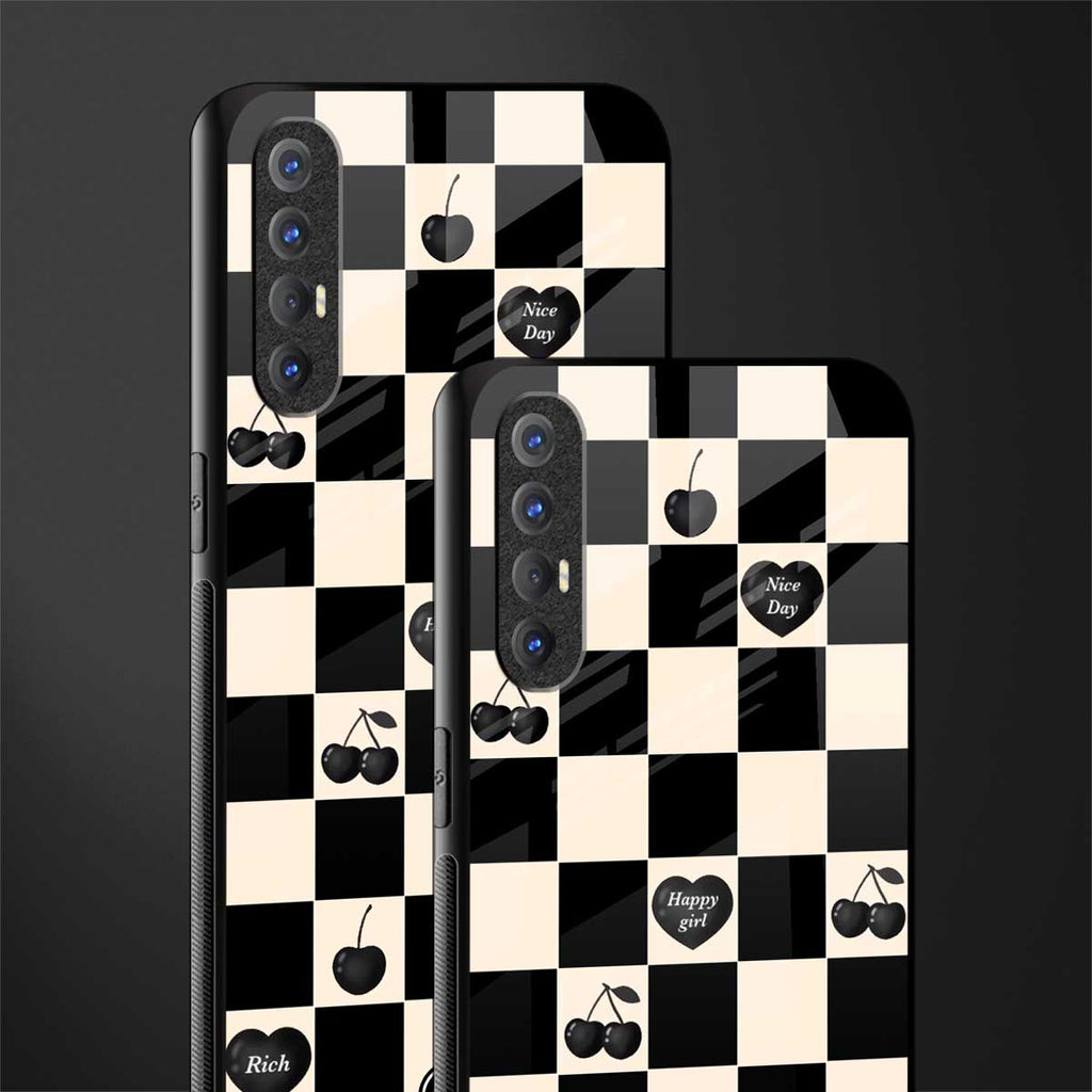 black cherries check pattern glass case for oppo reno 3 pro image-2