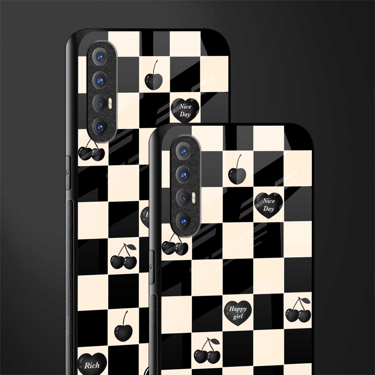 black cherries check pattern glass case for oppo reno 3 pro image-2