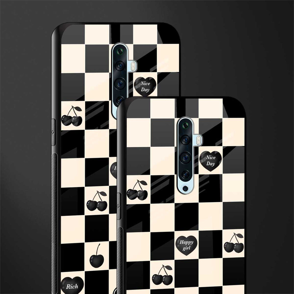 black cherries check pattern glass case for oppo reno 2z image-2
