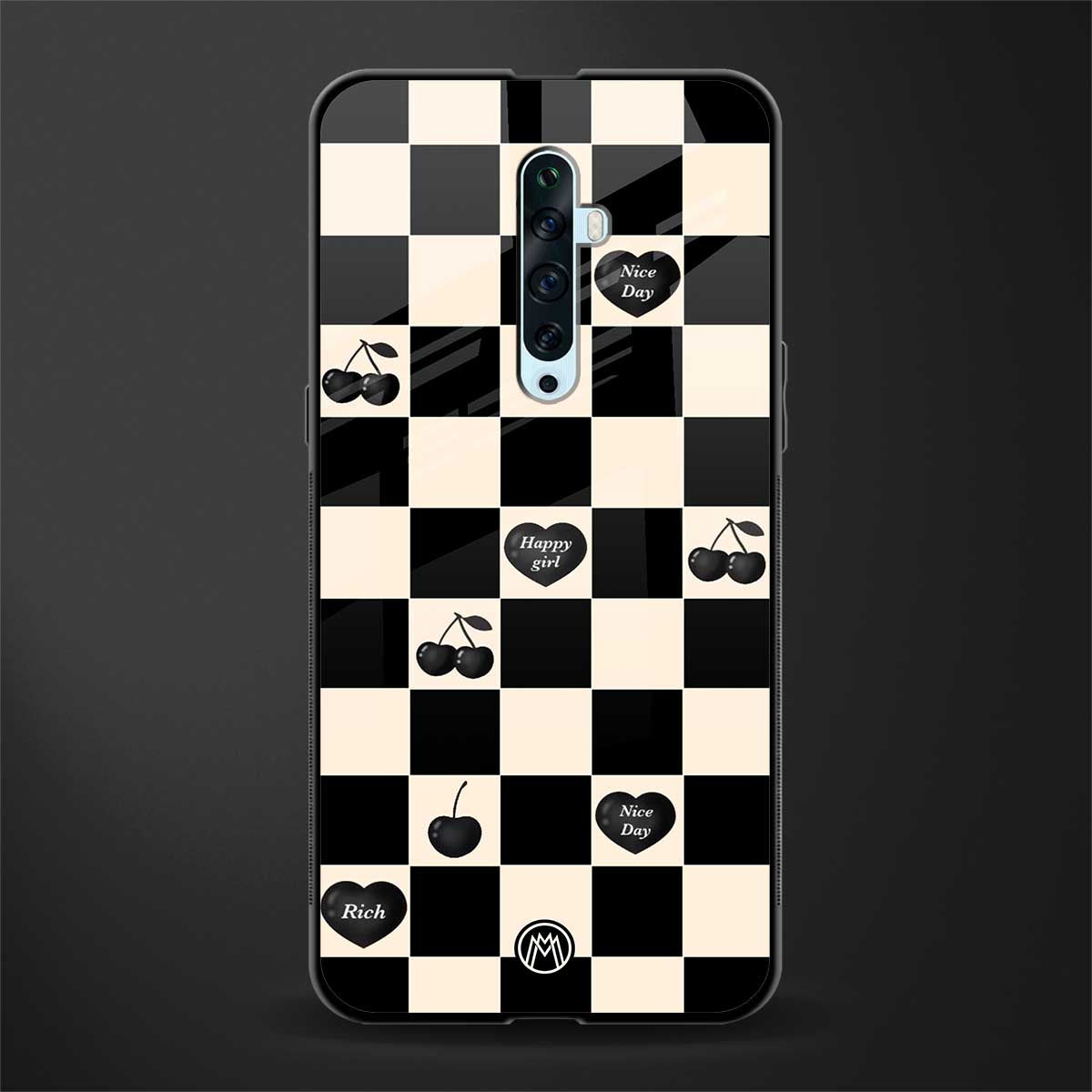 black cherries check pattern glass case for oppo reno 2z image